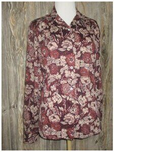 QUEEN CASUALS Womens Shirt Size 14 Long Slv Button Down Floral Vtg Fairy Grunge